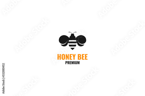 Flat bee honey logo design vector illustration template
