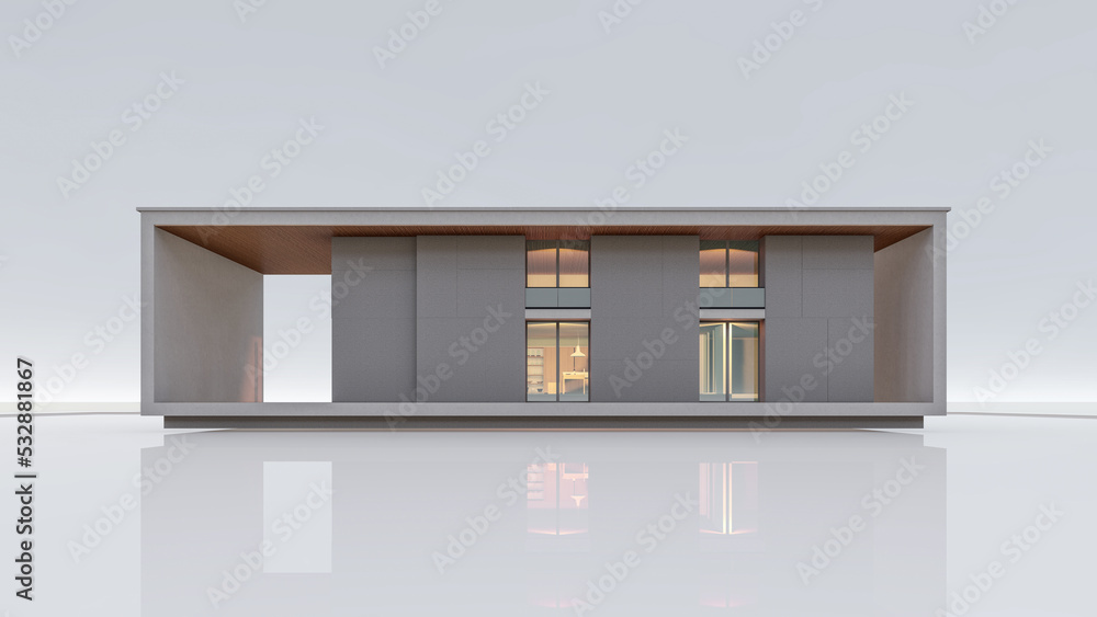 3D rendering illustration of modern minimal house on white background 3D rendering illustration of modern minimal house on white background