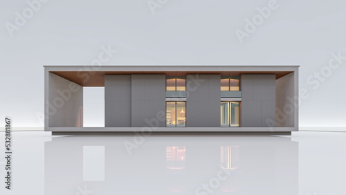 3D rendering illustration of modern minimal house on white background 