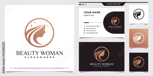 Beauty logo design illustration for salon or cosmetic with woman face and business card template