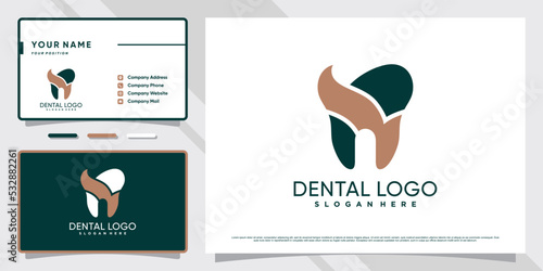 Dentist logo design for dental care clinic with creative concept and business card template