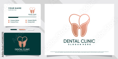 Dentist logo design for dental care clinic with creative concept and business card template