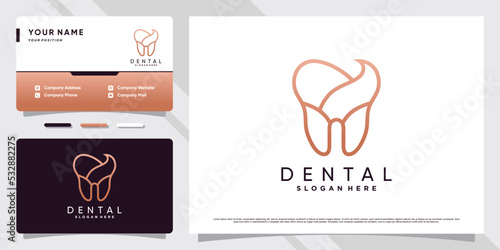Dentist logo design for dental care clinic with creative concept and business card template