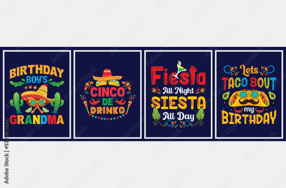 Naklejka premium Cinco De Mayo Vector Set, Cinco De Mayo quote t-shirt bundle