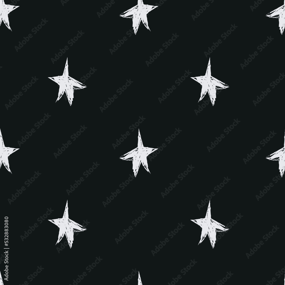 Obraz premium Doodle cosmic seamless pattern in childish style. Hand drawn abstract space stars. Black and white.