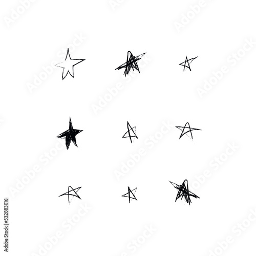 Doodle cosmos illustration set in childish style  design clipart. Hand drawn abstract space stars. Black and white