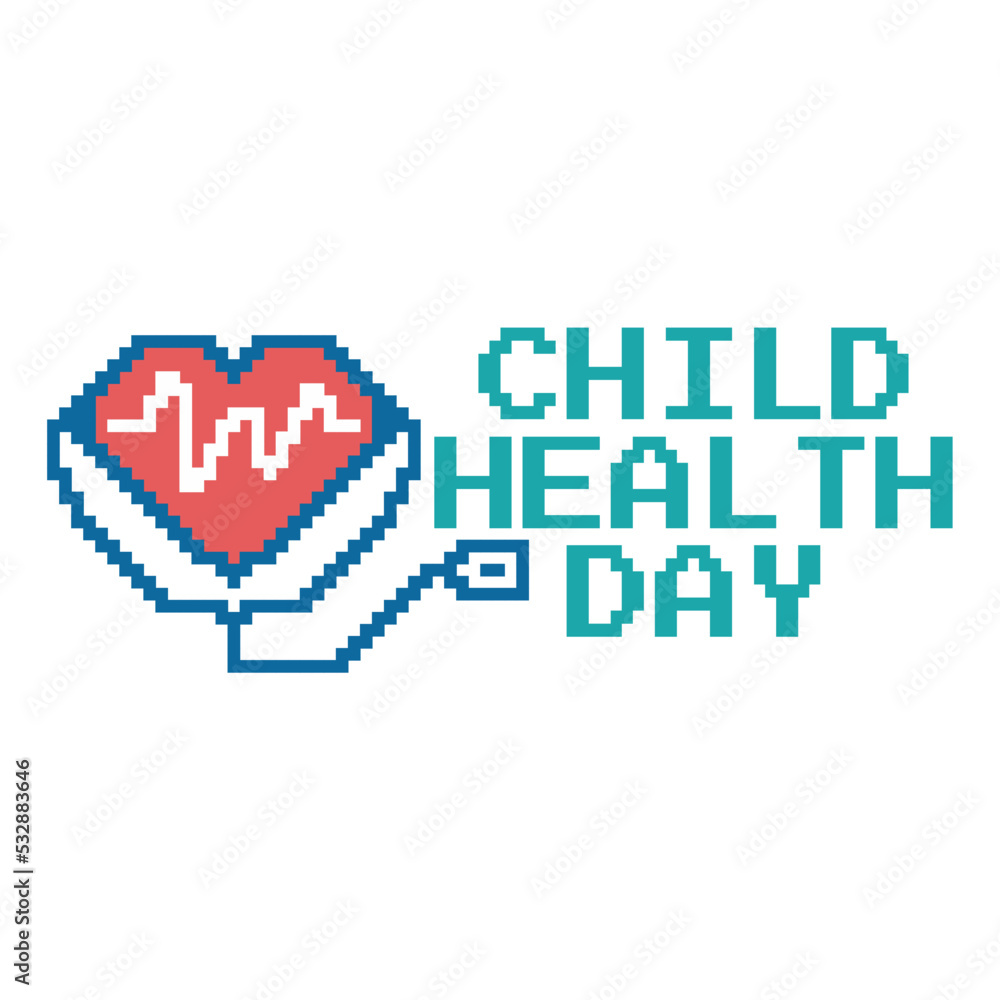 vector pixel art for children's health day that can be used as a greeting template