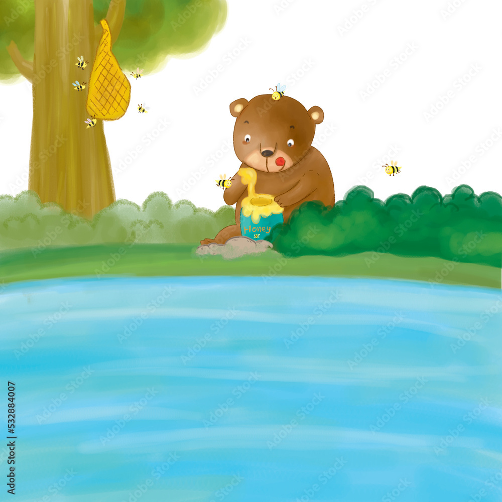 Bear eating honey in the forest Bear eating honey in the forest