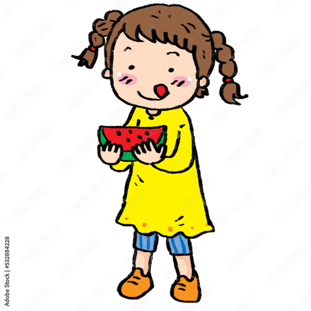 A Little girl holds watermelon in her hands A Little girl holds watermelon in her hands