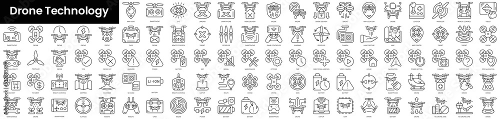 Set of outline drone technology icons. Minimalist thin linear web icon set. vector illustration.