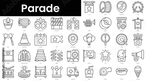 Set of outline parade icons. Minimalist thin linear web icon set. vector illustration.