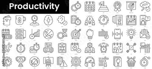 Set of outline productivity icons. Minimalist thin linear web icon set. vector illustration.
