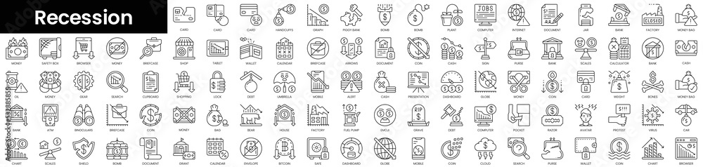 Set of outline recession icons. Minimalist thin linear web icon set. vector illustration.