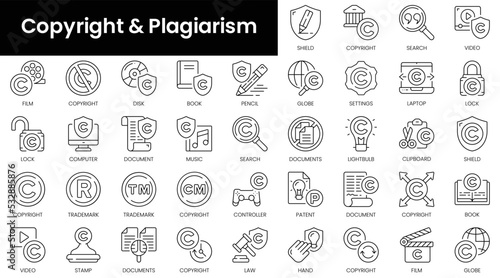 Set of outline copyright and plagiarism icons. Minimalist thin linear web icon set. vector illustration. photo