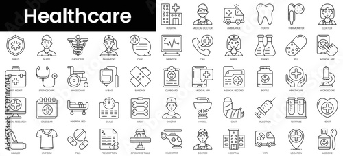 Set of outline healthcare icons. Minimalist thin linear web icon set. vector illustration.