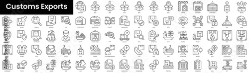 Set of outline customs exports icons. Minimalist thin linear web icon set. vector illustration.