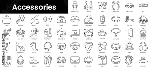 Set of outline accessories icons. Minimalist thin linear web icon set. vector illustration.