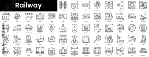 Set of outline railway icons. Minimalist thin linear web icon set. vector illustration.