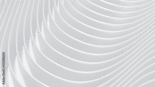 White background stripes 3D wavy pattern, elegant abstract striped pattern, interesting architectural minimal white grey backdrop, 3D render illustration. © Cobalt