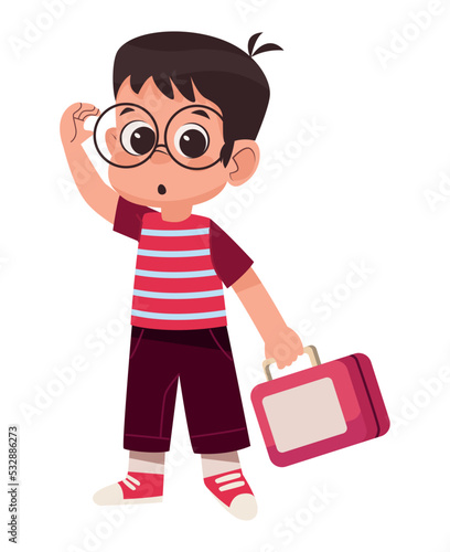 student boy with lunch box
