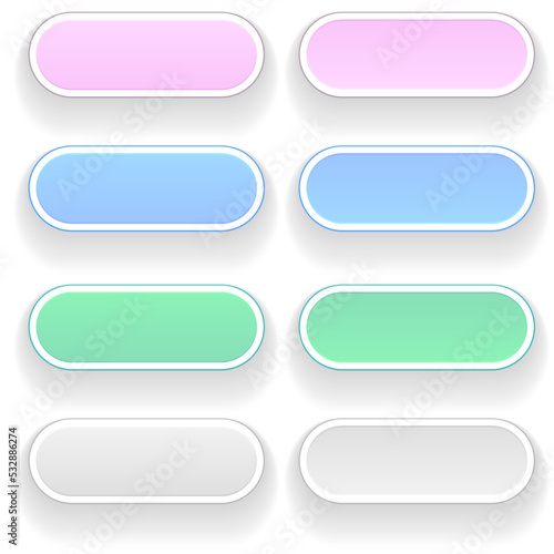 3D multicolored buttons collection, oval rectangle icons vector illustration set.