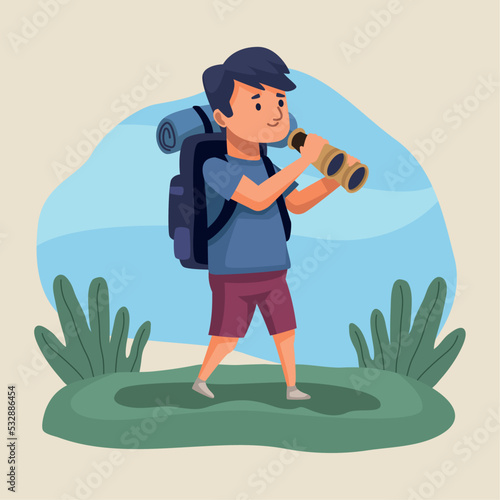 man traveler with telescope