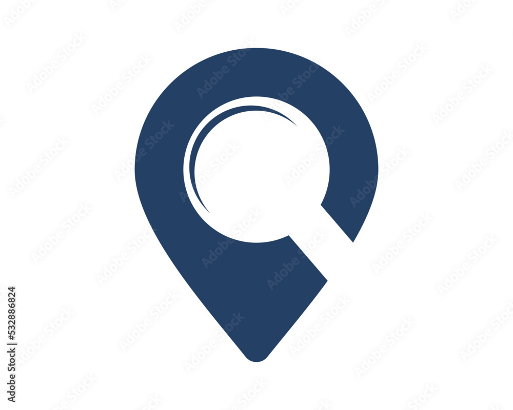 Location pin with zoom glass inside Location pin with zoom glass inside