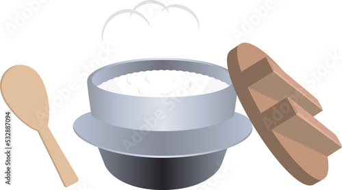 羽釜で炊いたのご飯のイラスト