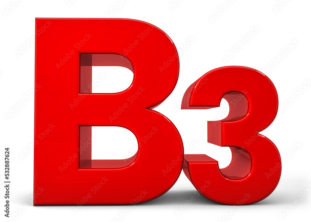 Vitamin B3 3d in red isolated on white background. Vitamin B3 icon