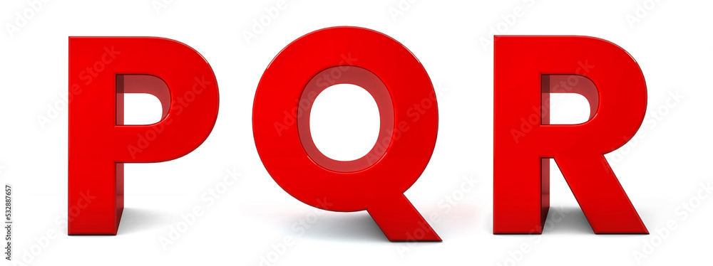 Red Letters P, Q, R isolated on white background. Letter P, Q, R 3d. 3d alphabet. 3d rendering Red Letters P, Q, R isolated on white background. Letter P, Q, R 3d. 3d alphabet. 3d rendering