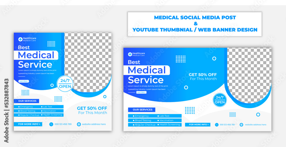 Medical service square social media post and youtube thumbnail banner design