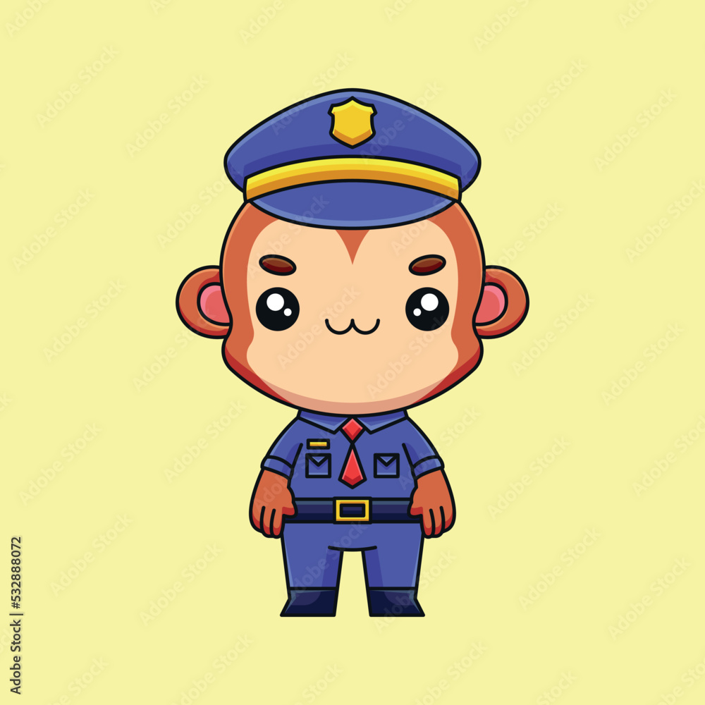 cute police monkey cartoon doodle art hand drawn concept vector kawaii icon illustration cute police monkey cartoon doodle art hand drawn concept vector kawaii icon illustration