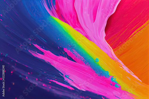 Colorful liquid paint splash background. Beautiful grunge textured fluid art. 3d rendering