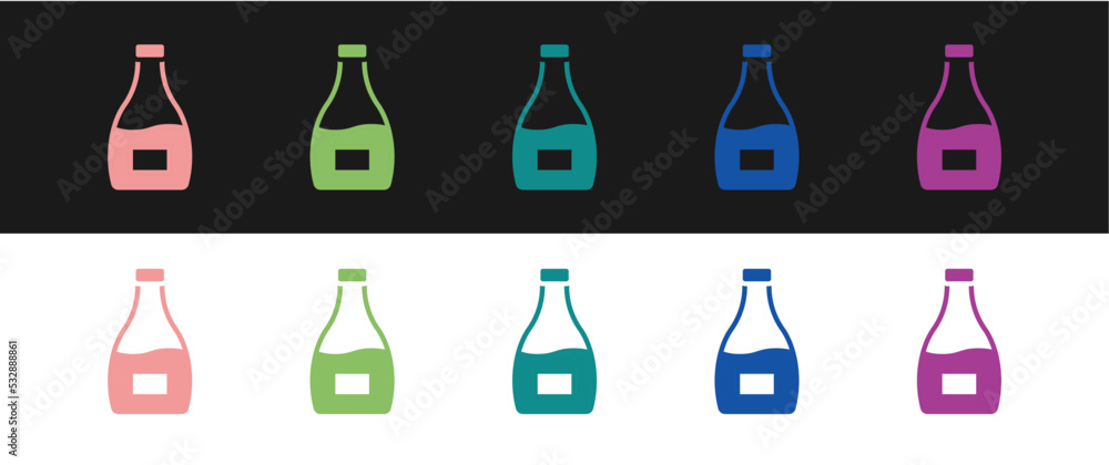 Set Sauce bottle icon isolated on black and white background. Ketchup, mustard and mayonnaise bottles with sauce for fast food. Vector Set Sauce bottle icon isolated on black and white background. Ketchup, mustard and mayonnaise bottles with sauce for fast food. Vector