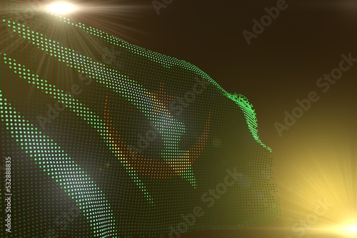 nice modern picture of Mauritania flag made of dots waving on yellow with free place for your text - any celebration flag 3d illustration..