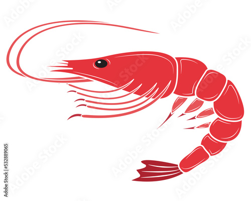 Red boiled prawns or tiger prawns isolated on white background. Fresh Seafood.Vector illustration.