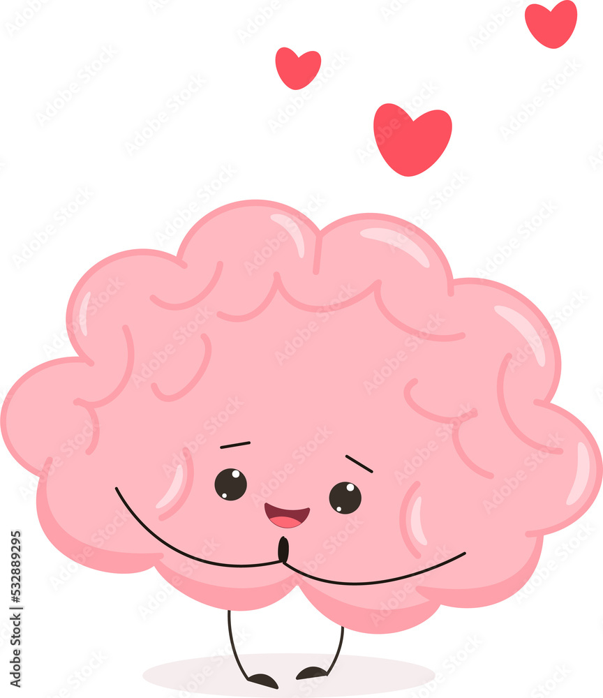 Cute brain in love. Funny kawaii human brain character. Cartoon flat style. illustration Cute brain in love. Funny kawaii human brain character. Cartoon flat style. illustration