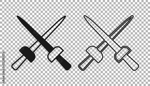 Black Fencing icon isolated on transparent background. Sport equipment. Vector