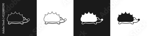 Set Hedgehog icon isolated on black and white background. Animal symbol. Vector