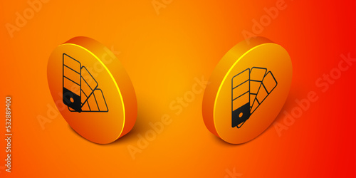 Isometric Color palette guide icon isolated on orange background. Orange circle button. Vector