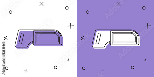 Set Hacksaw icon isolated on white and purple background. Metal saw for wood and metal. Vector