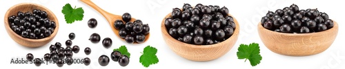 Wallpaper Mural black currant in wooden bowl isolated on white background. macro. clipping path Torontodigital.ca