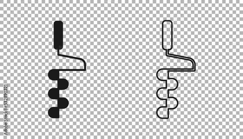 Black Hand ice drill for winter fishing icon isolated on transparent background. Vector