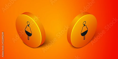 Isometric Fishing float icon isolated on orange background. Fishing tackle. Orange circle button. Vector