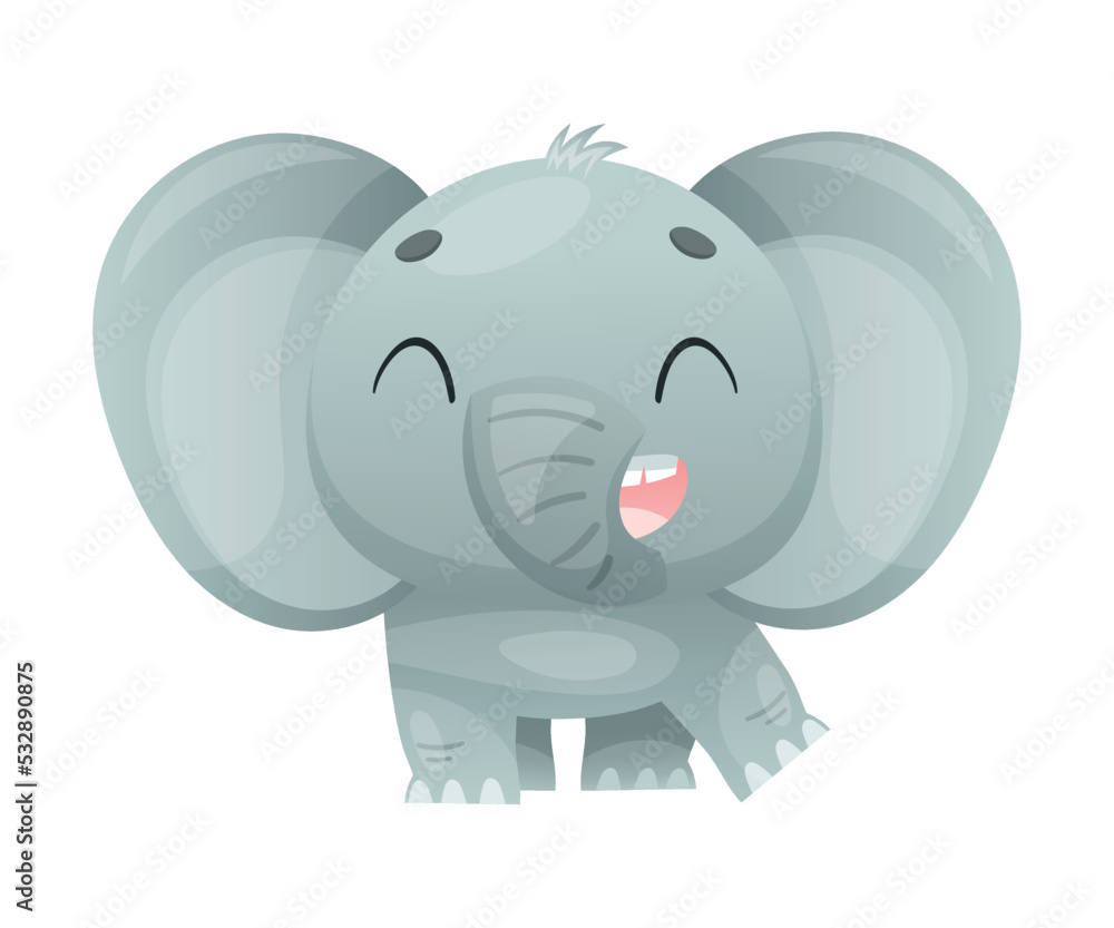 Funny Grey Elephant with Large Ear Flaps and Trunk Standing and Smiling Vector Illustration Funny Grey Elephant with Large Ear Flaps and Trunk Standing and Smiling Vector Illustration