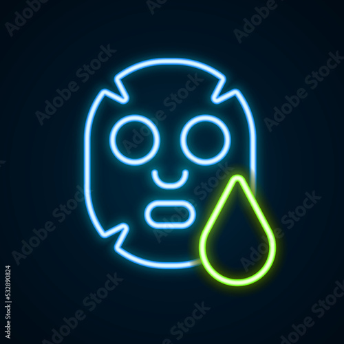 Glowing neon line Facial cosmetic mask icon isolated on black background. Cosmetology, medicine and health care. Colorful outline concept. Vector