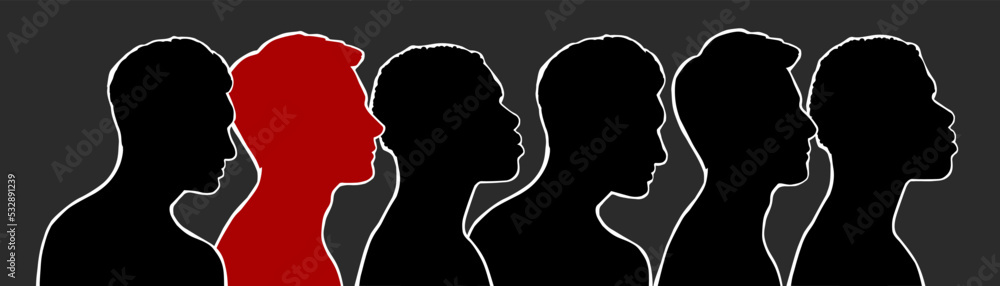 Army mobilization. Choice concept. Silhouettes of diverse men. Vector flat illustration.