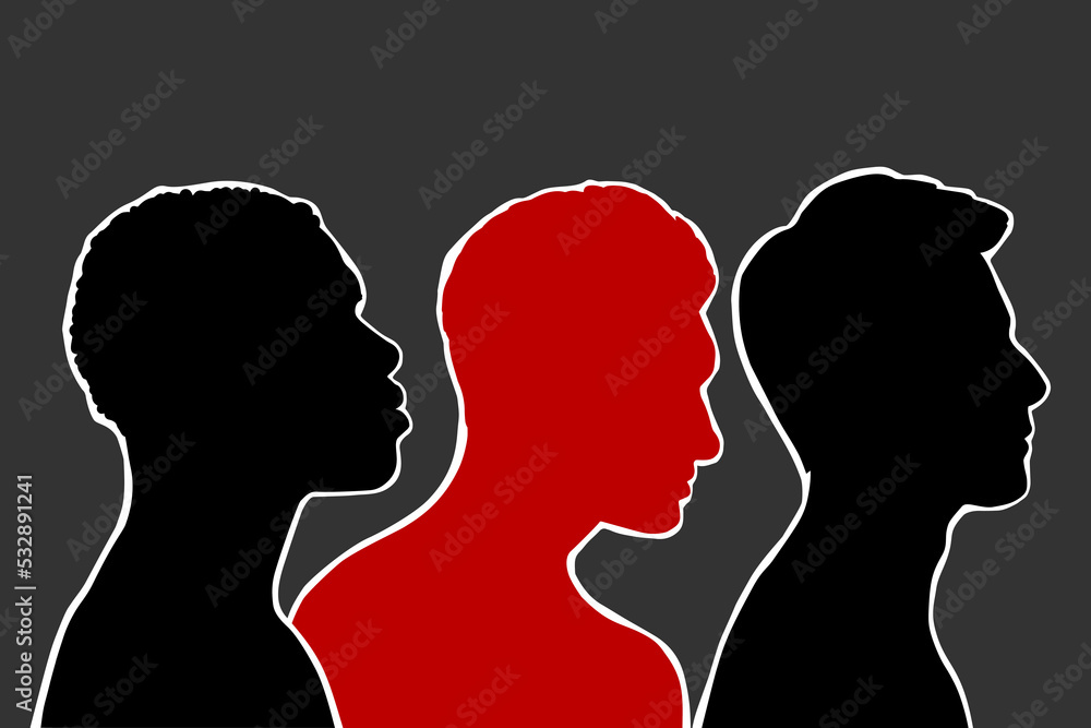 Mobilization. Choice concept. Silhouettes of different men. Vector flat illustration.