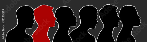 Army mobilization. Choice concept. Silhouettes of diverse men. Vector flat illustration.
