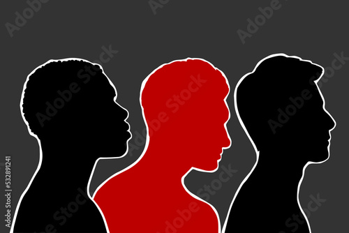 Mobilization. Choice concept. Silhouettes of different men. Vector flat illustration.